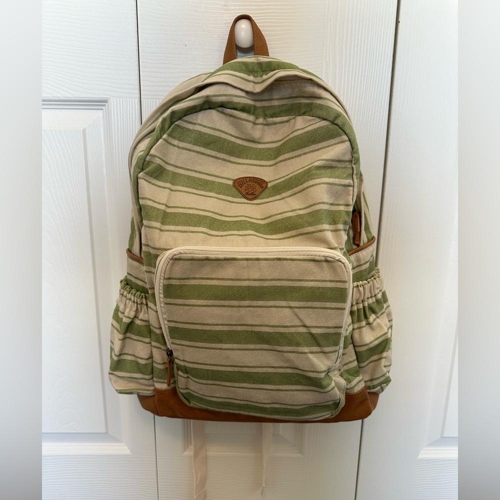 Billabong Light Green and Cream Striped Backpack NWOT